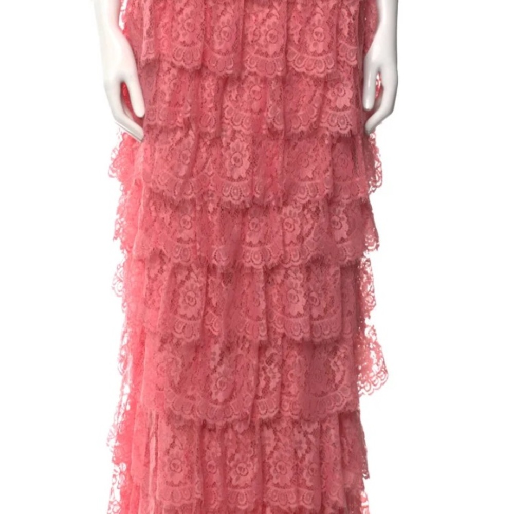 Alice + Olivia Elegant Pink Lace Tiered Ruffle Skirt